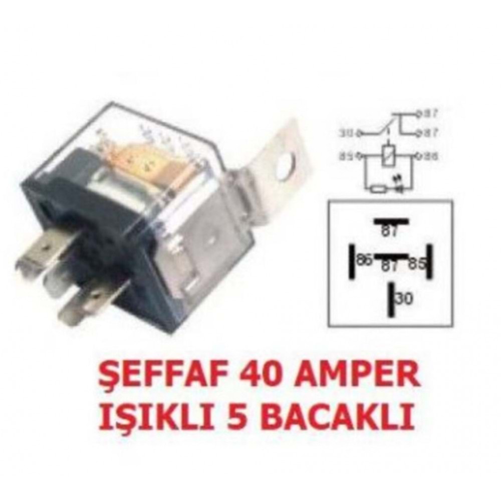 ROLE ŞEFFAF MİNİ RÖLE 5 UÇLU 40 AMPER 12V.
